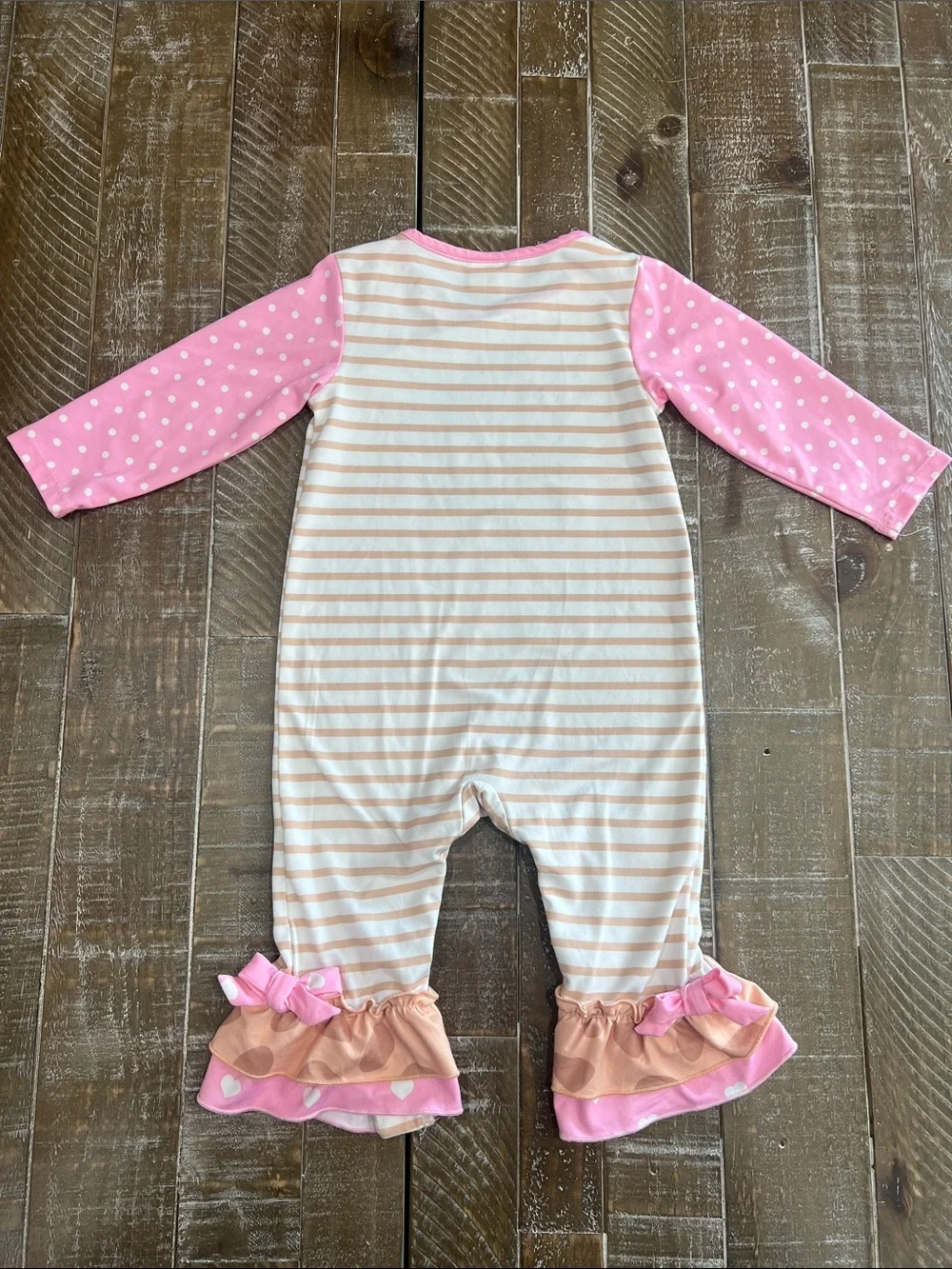 Striped Giraffe Floral Ruffle Footless Romper - Pink- Penelope Plumm